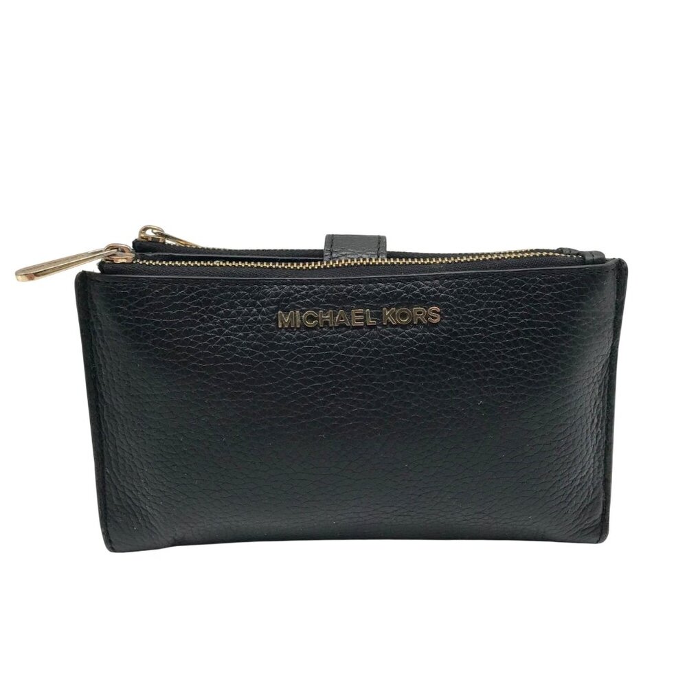 Michael Kors Black Pebbled Leather Adele Double Zip Phone Wallet